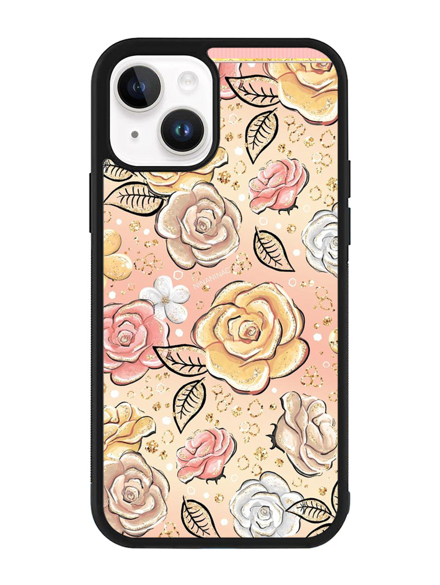 Gold Glitter Flowers iPhone 15 Plus Case OV5906