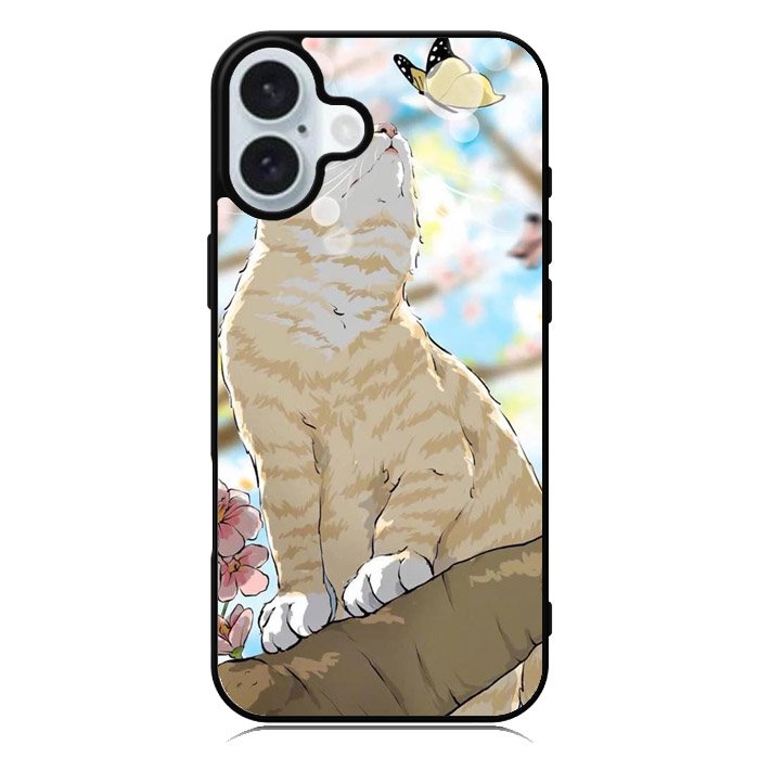 Cat and Butterfly Cartoon iPhone 16 Plus Case QC11191