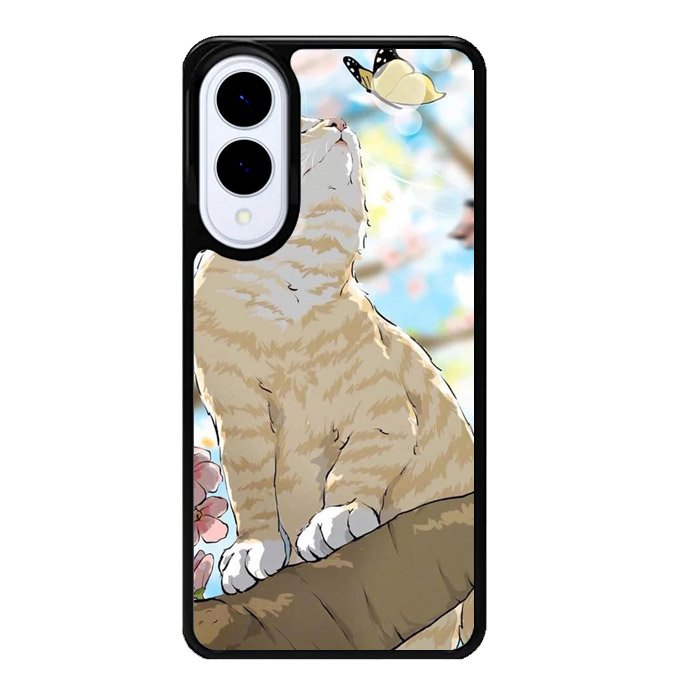 Cat and Butterfly Cartoon Samsung Galaxy S25 Edge 5G Case OV11191