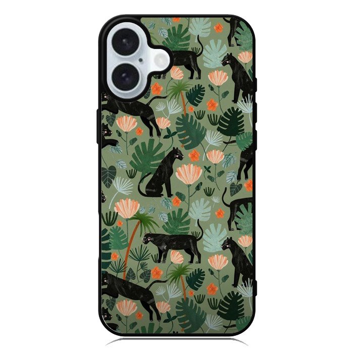 Black Panther on Flores iPhone 16 Plus Case QC10654
