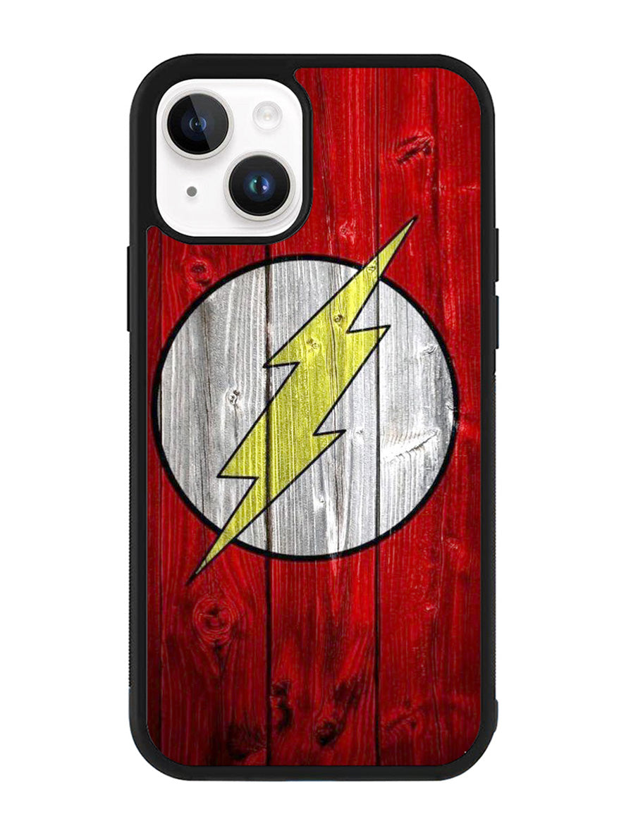 Flash SUperhero Logo on Wood iPhone 14 Plus Case QC4872