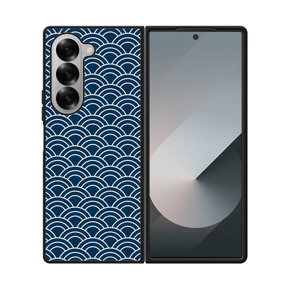 Japanese Gold Cloud Wave Indigo Pattern Samsung Galaxy Z Fold 7 5G Case OV5321