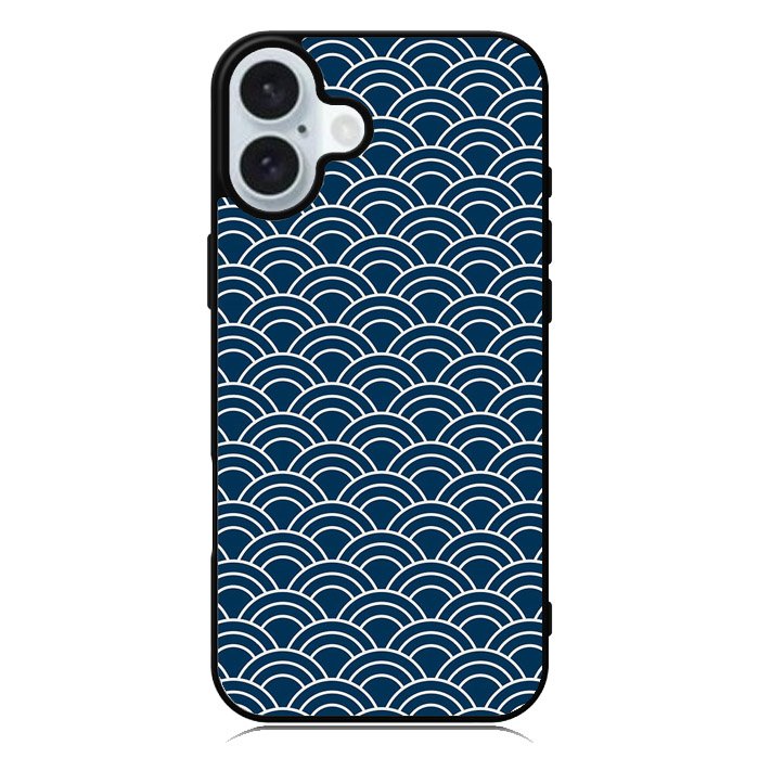 Japanese Gold Cloud Wave Indigo Pattern iPhone 16 Plus Case QC5321