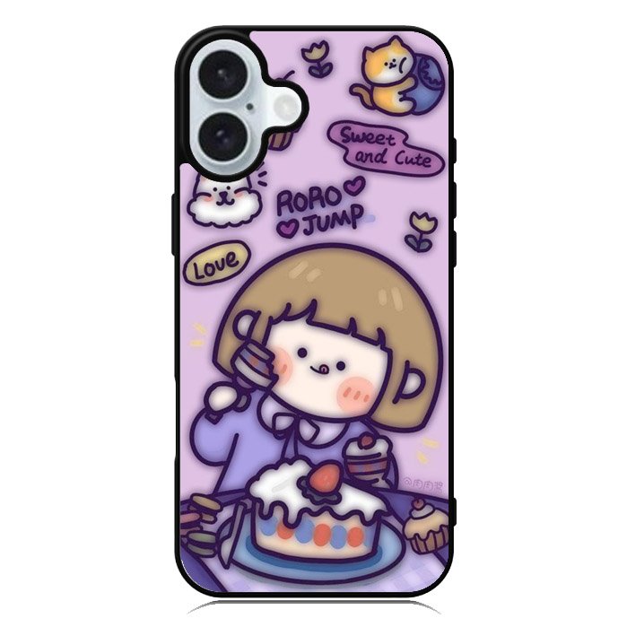 Cute Roro Jump Eat the Sweet Cake iPhone 16 Plus Case QC11210