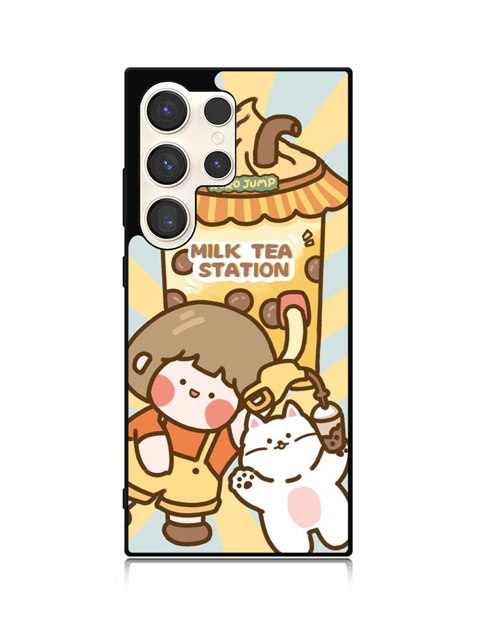 Cute Roro Jump Milk Tea Station Samsung Galaxy S23 Ultra 5G Case QC11212