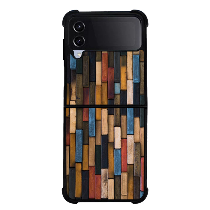 colorful wooden FLX0486 Samsung Galaxy Z Flip 5 , Z Flip 4 , Z Flip 3 , Z Fold 5 , Z Fold 4 , Z Fold 3 5G Case