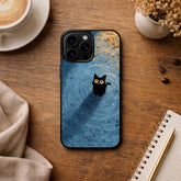 Little Black Cat in Blue Ripples Case Cover Protective for iPhone, Samsung & Google Pixel HE0084
