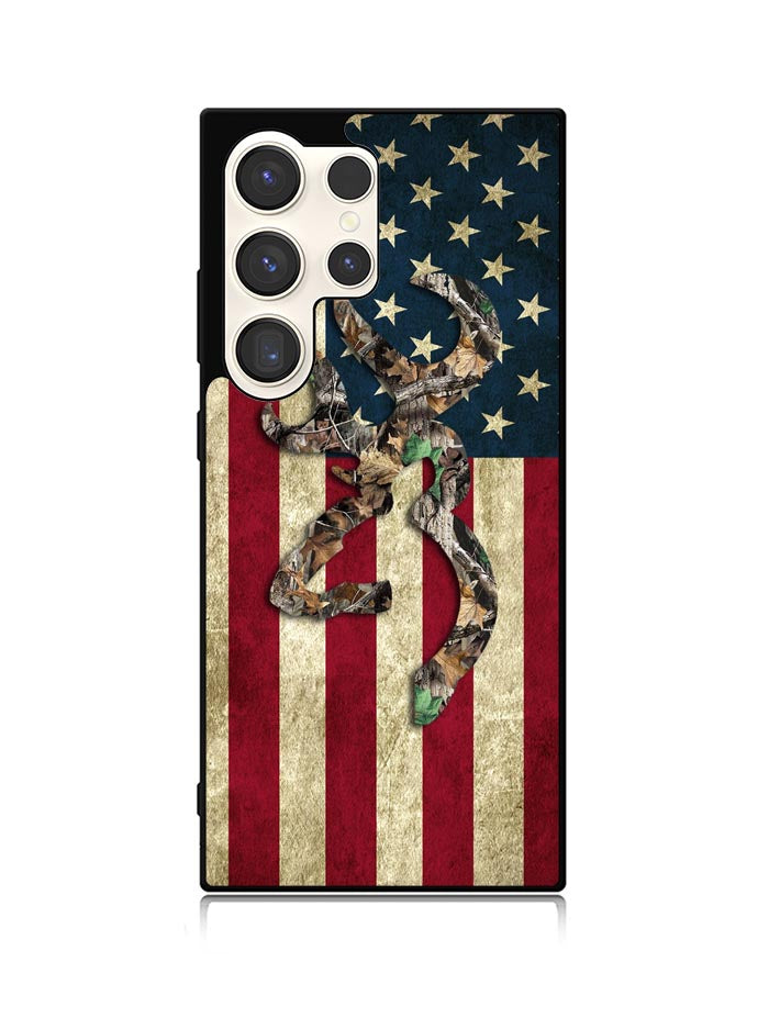 Browning Deer Real Tree Camo USA Flag Samsung Galaxy S25 Ultra 5G Case