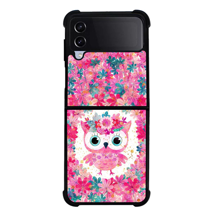 Cute Pink Floral Owl NDK0132 Samsung Galaxy Z Flip 5 , Z Flip 4 , Z Flip 3 , Z Fold 5 , Z Fold 4 , Z Fold 3 5G Case