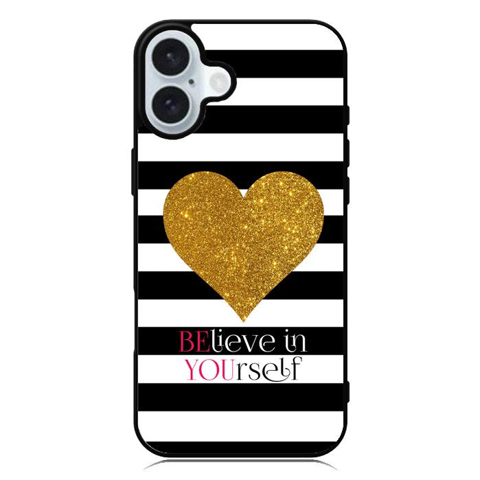 Stripes gold heart iPhone 16 Plus Case QC2313