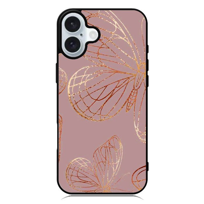 Butterfly Rose Gold iPhone 16 Plus Case QC10341