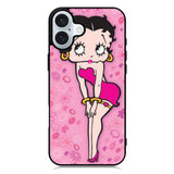 Betty Boop Pink Background flowers iPhone 16 Plus Case