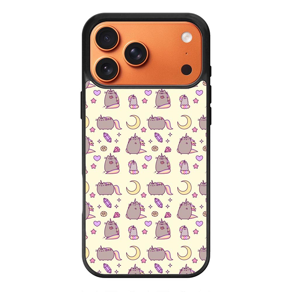 Pusheen The Cat Moon Pattern iPhone 17 Pro Max Case QC6948