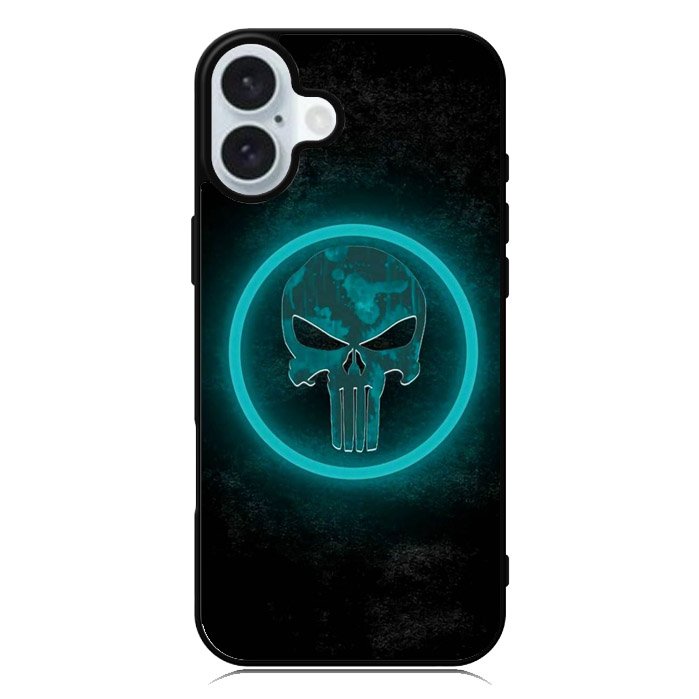 Punisher Blue Glow iPhone 16 Plus Case QC9917