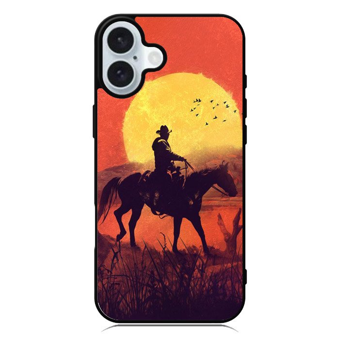 Red dead cowboy sunset Art iPhone 16 Case QC10805