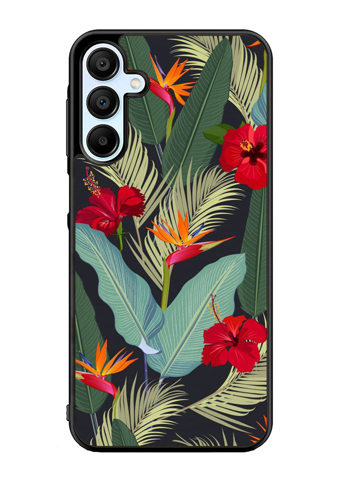 pattern tropical leaves with red hibiscus flower and bird of paradise Samsung Galaxy A15 5G Case OV10790
