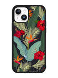 pattern tropical leaves with red hibiscus flower and bird of paradise iPhone 15 Case OV10790