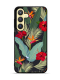 pattern tropical leaves with red hibiscus flower and bird of paradise Samsung Galaxy S25 5G Case OV10790