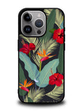 pattern tropical leaves with red hibiscus flower and bird of paradise iPhone 14 Pro Max Case QC10790
