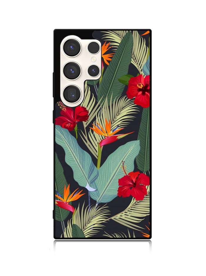 pattern tropical leaves with red hibiscus flower and bird of paradise Samsung Galaxy S24 Ultra 5G Case OV10790