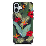 pattern tropical leaves with red hibiscus flower and bird of paradise iPhone 16 Plus Case QC10790