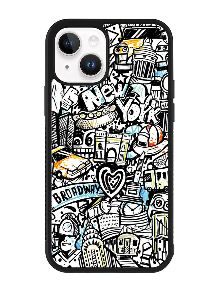 Doodle New York iPhone 15 Case OV9338