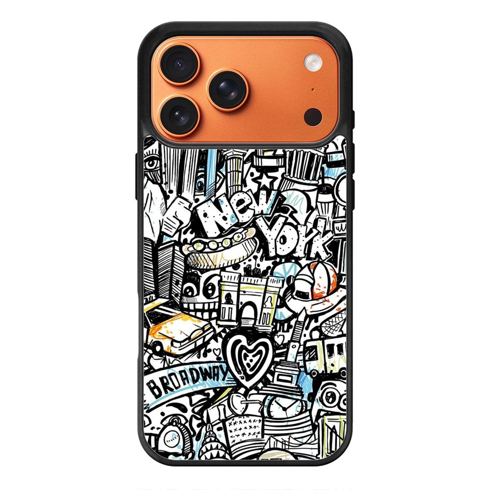 Doodle New York iPhone 17 Pro Case QC9338