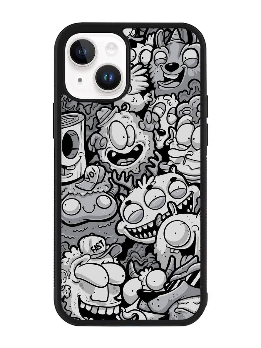 Black Doodle iPhone 15 Plus Case OV9476