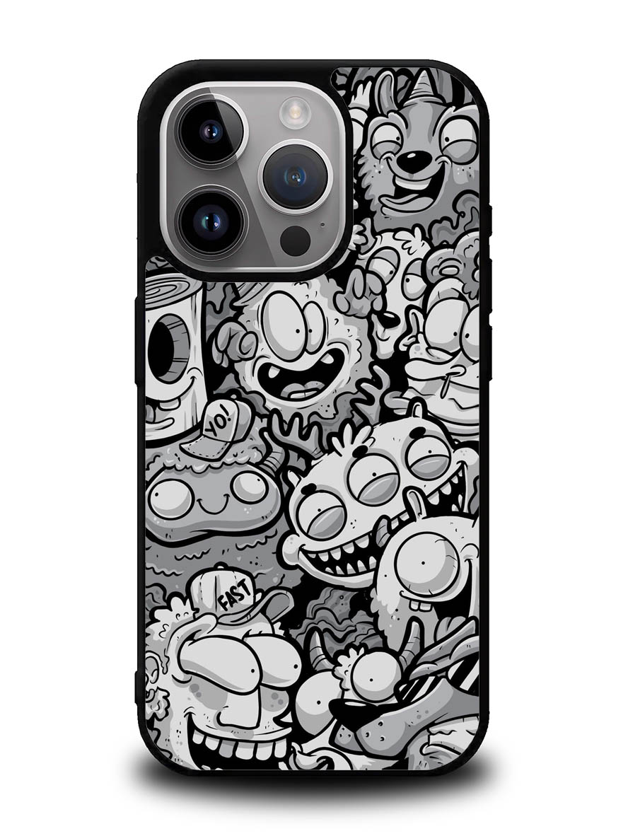 Black Doodle iPhone 15 Pro Case OV9476
