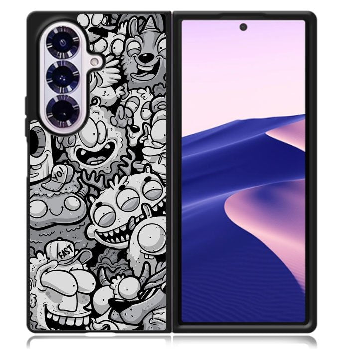Black Doodle Samsung Galaxy Z Fold 7 Case OV9476