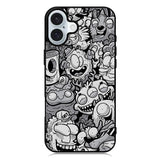 Black Doodle iPhone 16 Plus Case QC9476