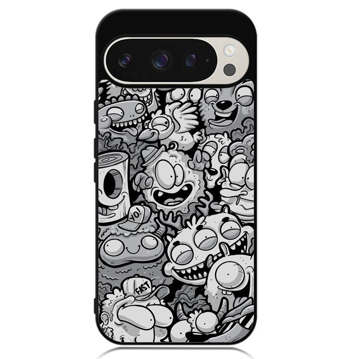 Black Doodle Google Pixel 9 | Pixel 9 Pro Case OV9476
