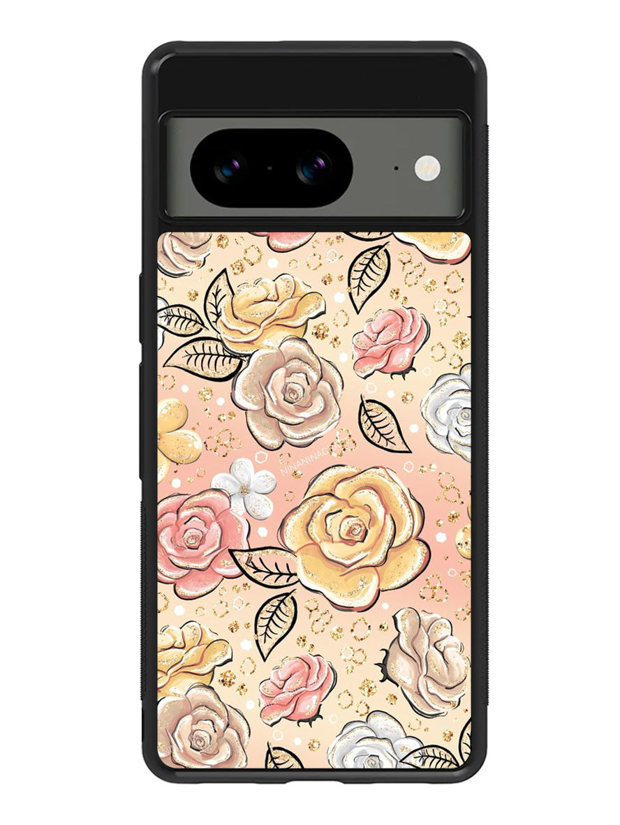 Gold Glitter Flowers Google Pixel 8 Case QC5906