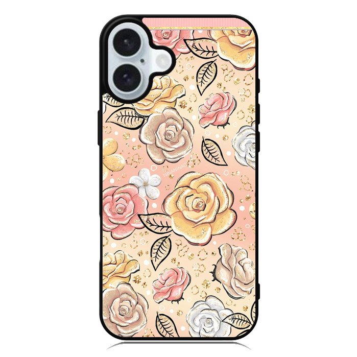 Gold Glitter Flowers iPhone 16 Plus Case QC5906