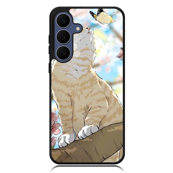 Cat and Butterfly Cartoon Samsung Galaxy S25 FE Case OV11191