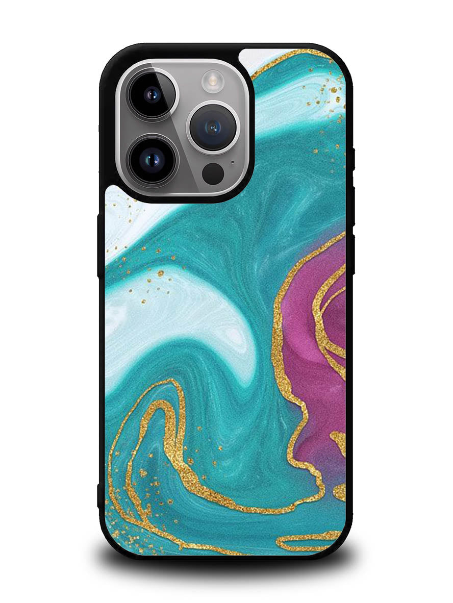 Marble Green and Purple iPhone 14 Pro Max Case QC10963