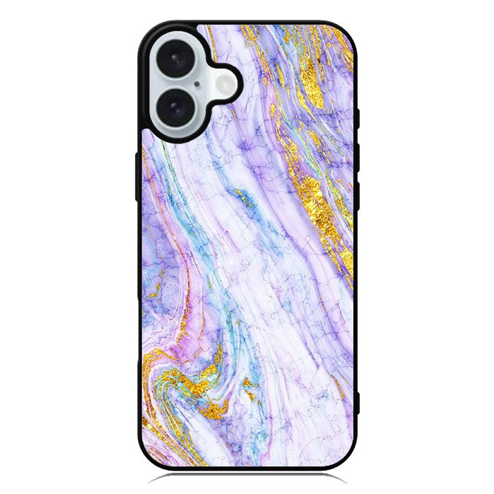 Marble Purple Gold Soft iPhone 16 Plus Case QC10965
