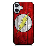 Flash SUperhero Logo on Wood iPhone 16 Plus Case QC0690