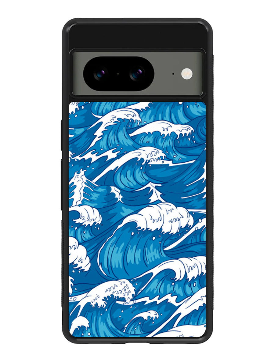 storm waves seamless pattern raging ocean water sea Google Pixel 8 Case QC2355