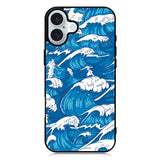 storm waves seamless pattern raging ocean water sea iPhone 16 Plus Case QC2355
