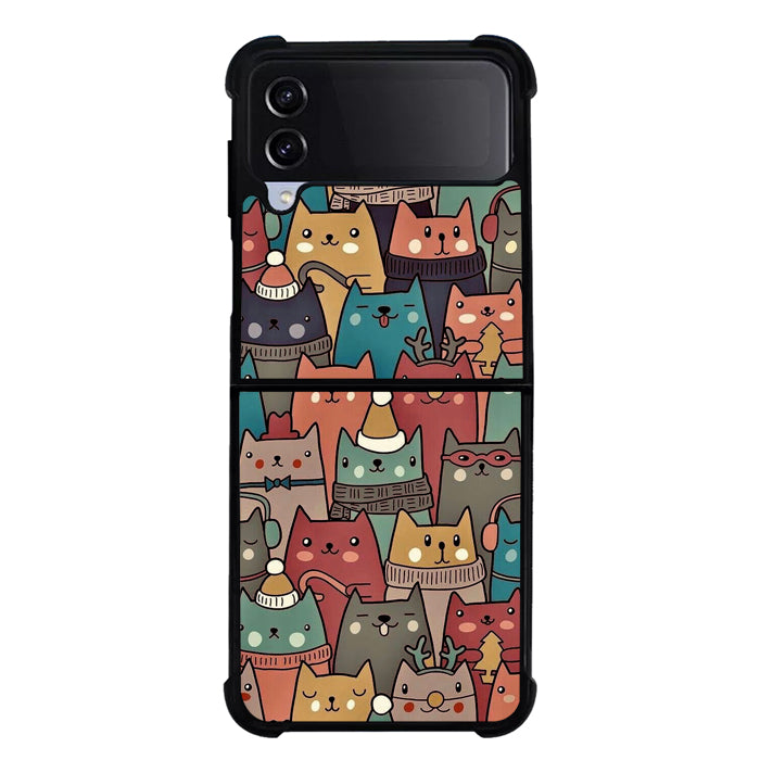 Cute Cat FLZ0469 Samsung Galaxy Z Flip 5 , Z Flip 4 , Z Flip 3 ,  Z Fold 5 , Z Fold 4 , Z Fold 3 5G Case