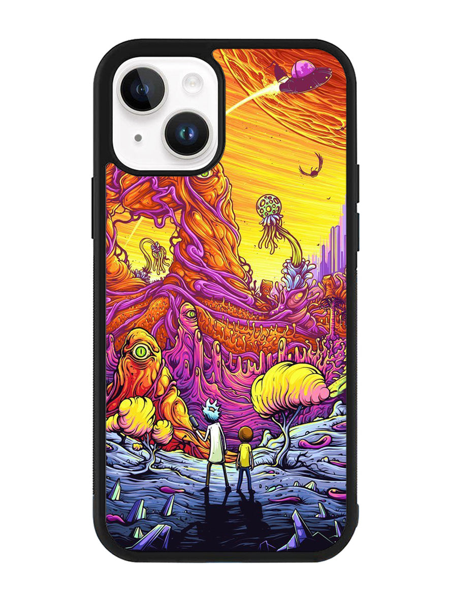 Rick And Morty World Full Colour iPhone 14 Plus Case QC1044