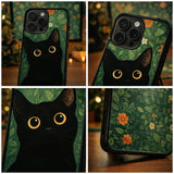 Black Cat Floral Folk Art Illustration Case Cover Protective for iPhone, Samsung & Google Pixel HE0026