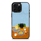 Minimal Black Cat Breakfast Illustration Art Case Cover Protective for iPhone, Samsung & Google Pixel HE0031