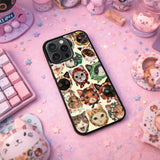 Cute Cat Portrait Pattern Folk Art Case Cover Protective for iPhone, Samsung & Google Pixel HE0032