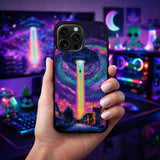 Psychedelic UFO Abduction Art Print Case Cover Protective for iPhone, Samsung & Google Pixel HE0055