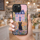 Black Cat in Blooming Garden Case Cover Protective for iPhone, Samsung & Google Pixel HE0077
