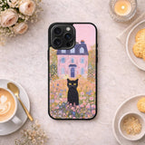 Black Cat in Blooming Garden Case Cover Protective for iPhone, Samsung & Google Pixel HE0077