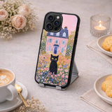 Black Cat in Blooming Garden Case Cover Protective for iPhone, Samsung & Google Pixel HE0077
