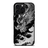 Black White Dragon Wave Illustration Case Cover Protective for iPhone, Samsung & Google Pixel HE0106